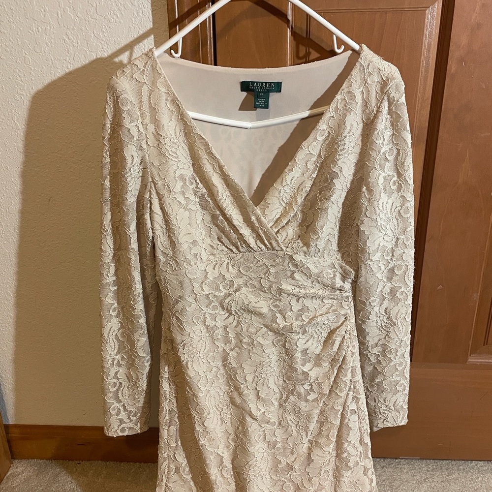 Ralph Lauren Elegant Cream Lace Long Sleeve Dress